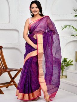 Doria Lifestyle - Purple Premium Kota Doria Bandhani Printed Sree