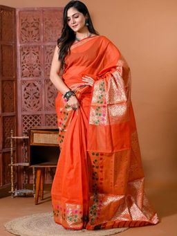 Doria Lifestyle - Orange Premium Kota Silk Woven Zari Weaving Saree