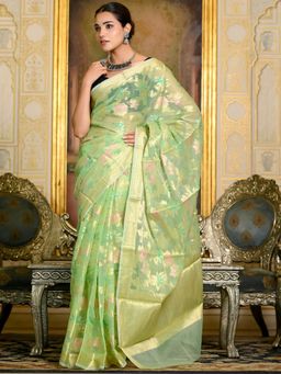 Doria Lifestyle - Green Premium Kota Silk Floral Woven Saree
