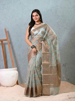 Doria Lifestyle - Pastel Sea Blue Woven Zari Kota Saree