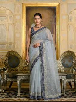 Doria Lifestyle - Grey Embroidered Gota Patti Kota Doria Saree