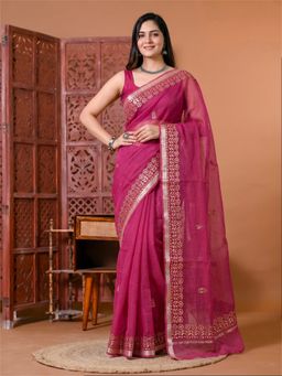 Doria Lifestyle - Rani Pink Embroidered Gota Patti Kota Doria Saree