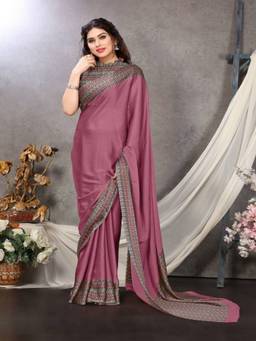Mirraw - Elegant Pink Chiffon Printed Saree