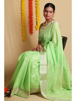 Mirraw - Classic Green Cotton Solid Woven Saree