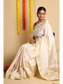 Mirraw - Divine Off White Woven Zari Work Saree