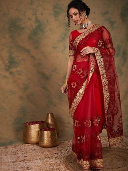 Mirraw - Elegant Maroon Embroidered Saree