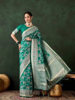 Mirraw - Rama Green Art Silk Woven Green Saree