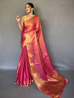 Mirraw - Elegant Pink Tissue Silk Woven Zari Border Saree