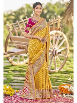 Mirraw - Radiant Yellow Woven Zari Banarasi Silk Blend Saree