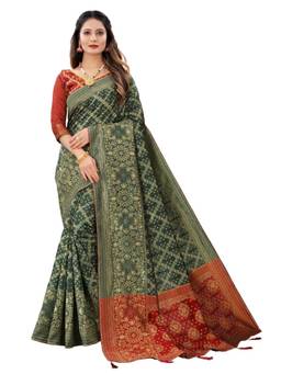 Mirraw - Green Bandhani Printed Cotton Silk Saree