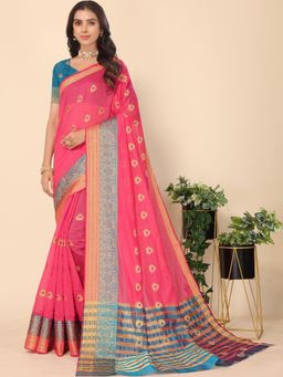 Mirraw - Radiant Pink Woven Zari Maheshwari Saree
