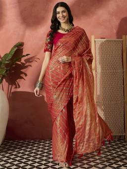 Mirraw - Exquisite Rust Organza Printed Saree