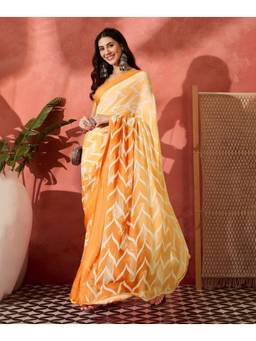 Mirraw - Radiant Mustard Printed Satin Saree