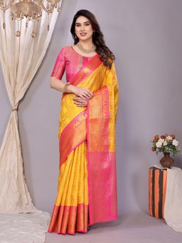Mirraw - Vibrant Yellow-Pink Zari Woven Banarasi Art-Silk Saree
