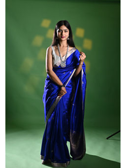 Biyahuti - Blue Zari Woven Handloom Pure Katan Banarasi Saree