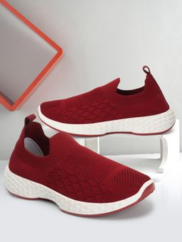 Carlton London - Women's Slip On Maroon Color Woven Desing Comfortable Sneakers