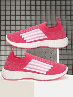 Carlton London - Women's Slip On Fushia Color Woven Desing Comfortable Sneakers