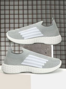 Carlton London - Women's Slip On Light Grey Color Woven Desing Comfortable Sneakers