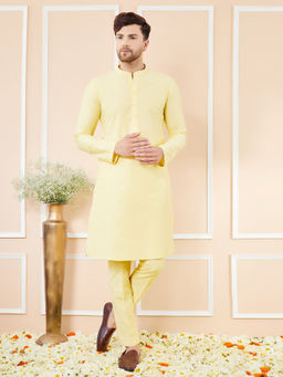 See Designs - Yellow Cotton Solid Straight Kurta with Matching Pyjama (Set of 2)