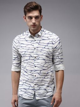 SHOWOFF - Men Off White Collar Neck Abstract Print Comfort Fit Shirt