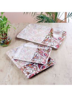 CDI - Set of 3 White & Red Printed Melamine Serving Trays