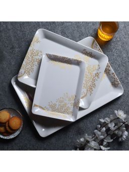 CDI - Set of 3 White & Yellow Printed Melamine Tray Set