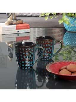 CDI - Blue & Brown Printed Ceramic Glossy Mugs Set of 6 Mugs