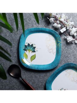 Ceradeco - CDI White & Green 12 Pieces Printed Melamine Glossy Plates