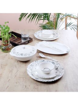 CDI - 40 Pcs White & Black Pieces Floral Printed Melamine Glossy Dinner Set