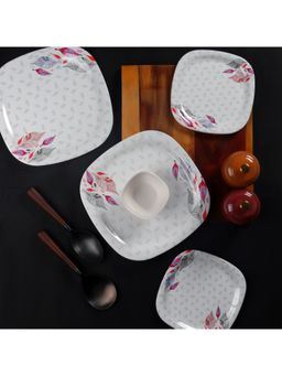 CDI - White & Red 18 Pieces Floral Printed Melamine Glossy Dinner Set