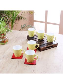 Ceradeco - CDI Yellow & White Textured 6-Pieces Ceramic Glossy Cups Set