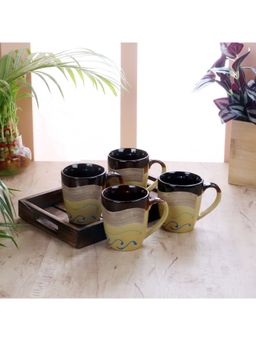 Ceradeco - CDI Cream-Coloured & Brown Solid Set of 4 Ceramic Glossy Mugs