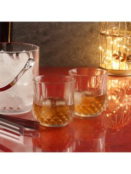 Ceradeco - Adults Transparent Ice Bucket With Handle & 6 Whisky Glass 300 Ml & Tong