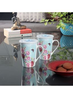 Ceradeco - Blue & Yellow Printed Ceramic Glossy Mugs Set of Cups And Mugs