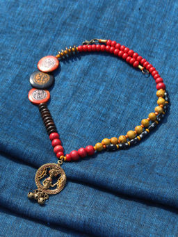 ExclusiveLane - Multi-Color Tribal Men Beaded Warli Hand-Painted Bohemian Brass Necklace