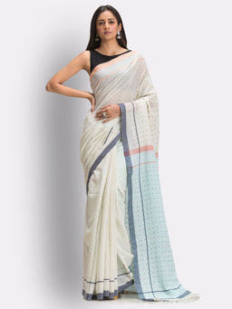 Angoshobha - Off White Handloom Cotton Jamdani Saree with Unstitched Blouse