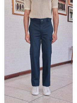 PRIMAL GRAY - Men Navy Blue Solid Cargo Pant
