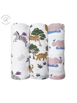 Masilo - 100% Organic Cotton Muslin Baby Soft Swaddle Blanket,Pack of 3-Safari