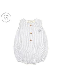 Masilo - 100% Organic Cotton Muslin Romper,Snap buttons at bottom Pack of 1-Grey Stripe