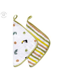 Masilo - 100% Organic Cotton Baby Towelling Washcloth Lightweight Pack of 2-Toucan (0-12 Months)