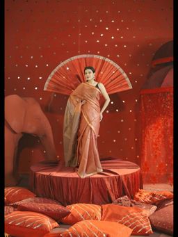 Uttaraa - Womens Tissue Woven Tassels Multi-Color Saree with Unstitched Blouse