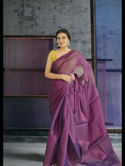 Uttaraa - Womens Tissue Solid Tassels Purple Saree with Unstitched Blouse