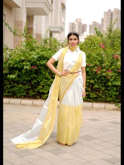 Uttaraa - Womens Tissue Colorblock Woven White Saree with Unstitched Blouse