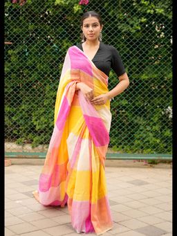 Uttaraa - Womens Linen Woven Tassels Pink Saree with Unstitched Blouse