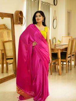 Uttaraa - Womens Silk Woven Zari Pink Saree with Unstitched Blouse