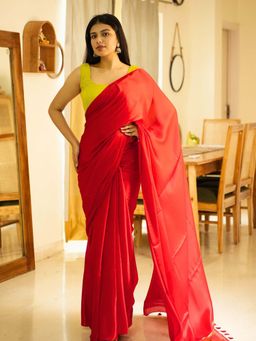 Uttaraa - Womens Silk Woven Zari Red Saree with Unstitched Blouse