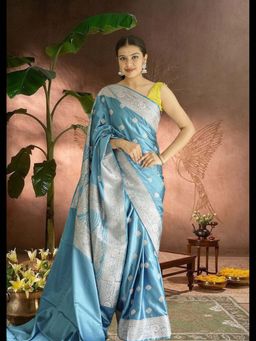 Uttaraa - Womens Silk Woven Red Saree with Unstitched Blouse