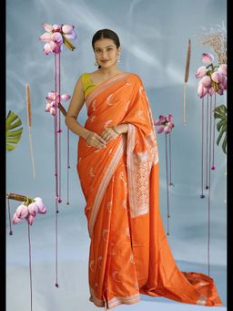 Uttaraa - Womens Silk Woven Red Saree with Unstitched Blouse