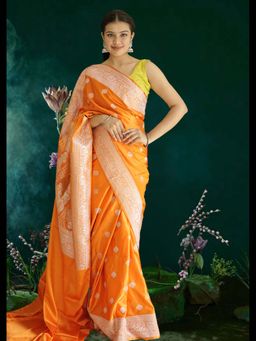 Uttaraa - Womens Silk Woven Red Saree with Unstitched Blouse