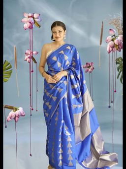 Uttaraa - Womens Silk Woven Blue Saree with Unstitched Blouse